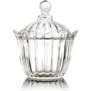 28 oz Large Glass Candy Dish with   Glass Candy Jar  Decor Covered Wedding Buffet  Box Cookie Jar Biscuit Containers for Snacks Office Desk Party Coffee Beans (Transparent)