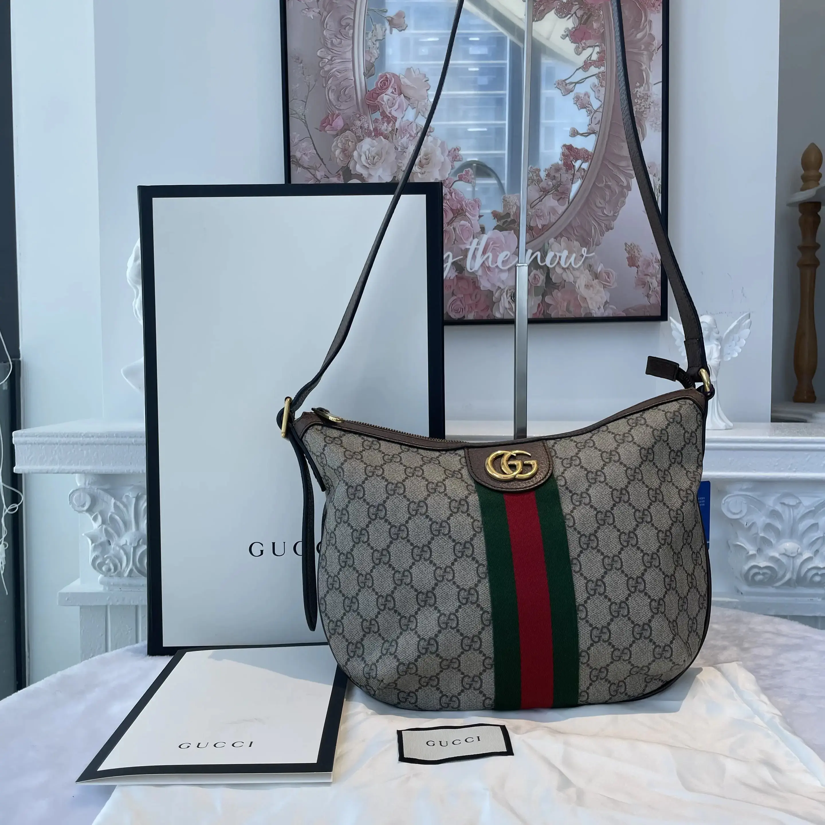 Pre-owned GUCCI GG Superme Canvas Shoulder Bags BJ1101704048 Ophidia Hobo monogram