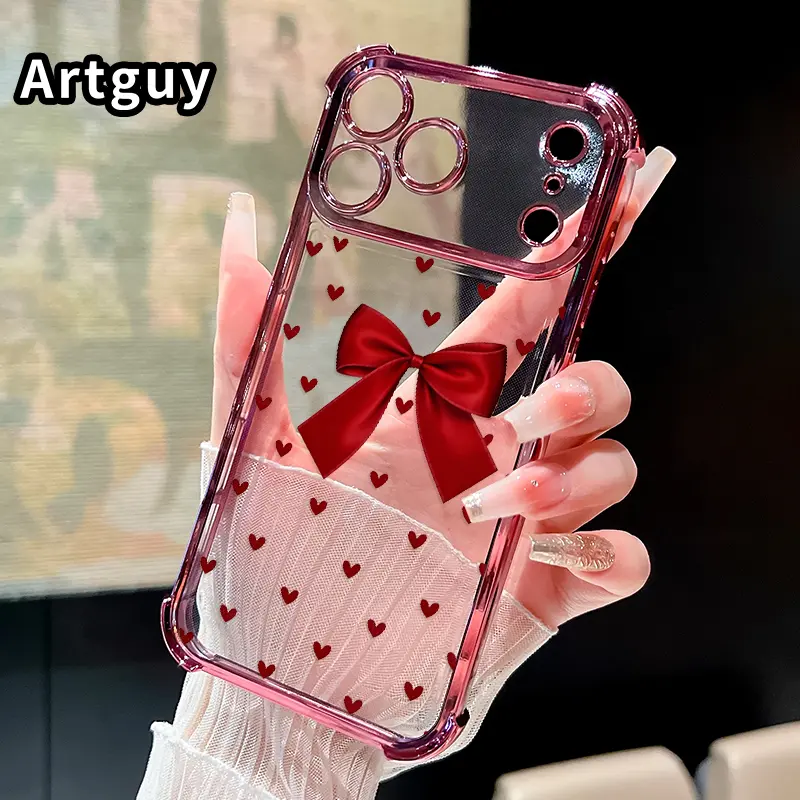 Heart -Bow Symphony Pattern Phone Case Compatible with iPhone 17 Pro Max 16 15 Plus Air 14 13 12 11 E Featuring Strengthened Four Corners Soft Back for Drop Protection