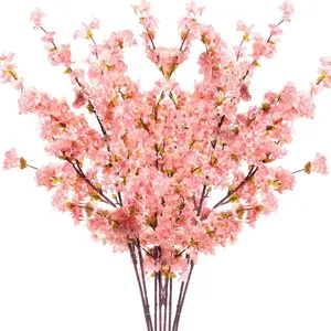 Giegxin 8 Pcs Silk Cherry Blossom Branches Cherry Blossom Tree Stems Long Stem Artificial Flowers for Tall Vase Flowers for Home Wedding Vase Floral Arrangements (Pink,39.4")