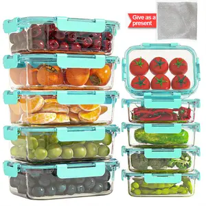 Set of 10 Glass Containers with Lids for Storage, Ideal for Meal Preparation And Pantry Organization. These Lunch Containers Are Leak-Proof And Airtight, Suitable for Use in The Microwave, Oven, Refrigerator, And Dishwasher