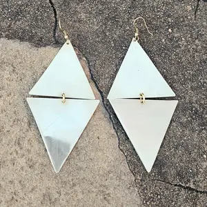 Smooth Double Triangle Brass Earrings