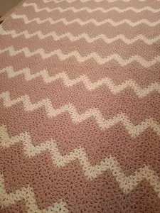Handmade Zig Zag Chevron Afghan Crochet Throw Blanket Pink 60"X40"