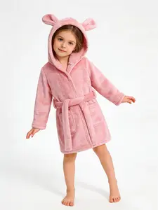 Kids Girls  Flannel Robe Soft Light Hooded Bathrobe Casual Loungewear Sleepwear Suitable for 6 Months to 7 Years