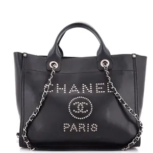 Pre-owned CHANEL Leather Tote Bags REBAG Deauville Tote Studded Caviar Small by Rebag