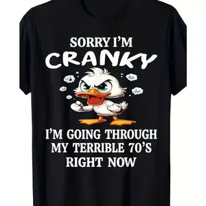 Men's Funny Duck Graphic T-Shirt, Soft 100% Cotton 70s Retro Tee, Casual Short-Sleeve Crew Neck Streetwear
