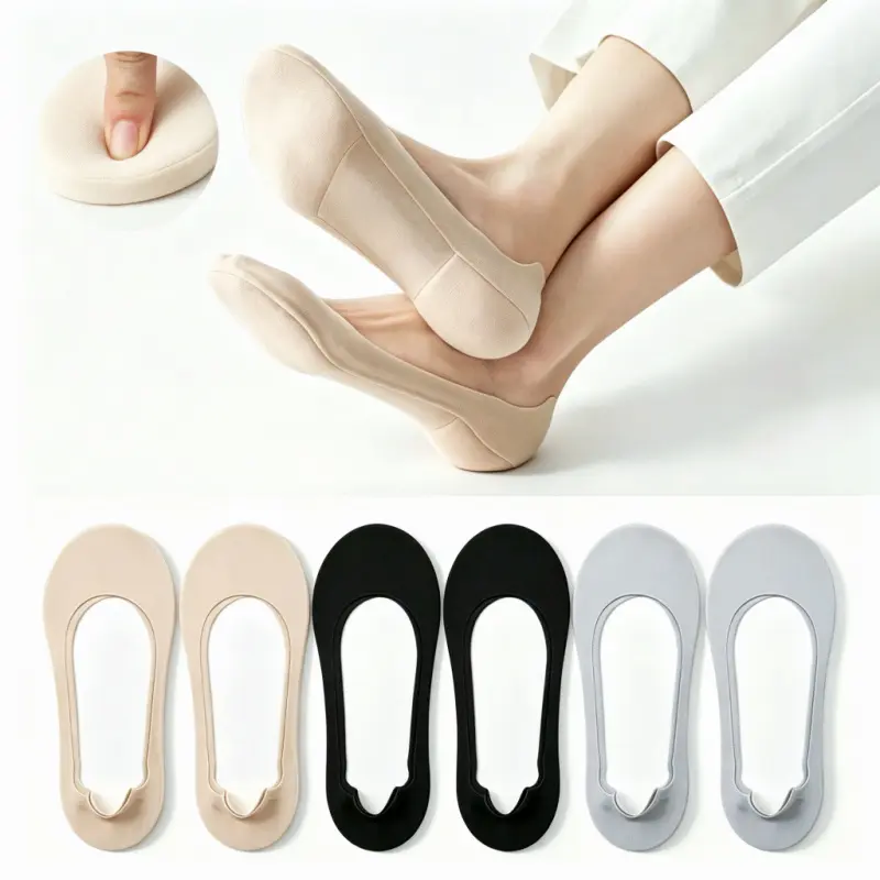 3/6-Pack Women's Basic Invisible Ankle Socks—Made of ice silk fabric, soft and breathable, with a sponge sole; slip-resistant design, perfect for pairing with flats and sneakers; a versatile everyday casual style for spring and summer
