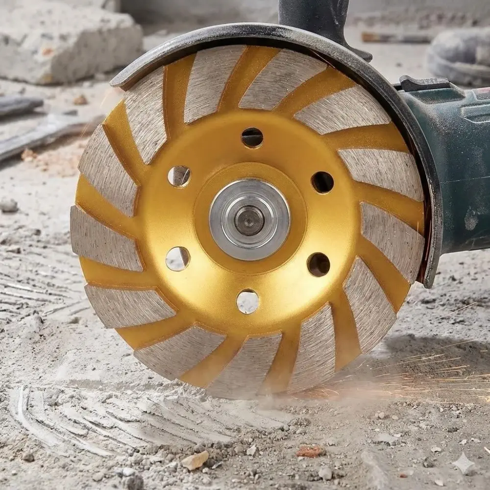 4 Inch Diamond Turbo Grinding Wheel - Heavy Duty 12-Segment Disc for Concrete, Stone, and Ceramic. Precision Cup Grinder for Granite and Marble Polishing. Fast Change Adapter, Durable Cutting Wheel, High-Speed Metal Grinding Tool.