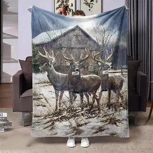 Deer Pattern Soft Blanket, 1 Count Animal Pattern Casual Throw Blanket, Air-Conditioned Room Blanket, Warm Nap Blanket For Home Office Travel Camping