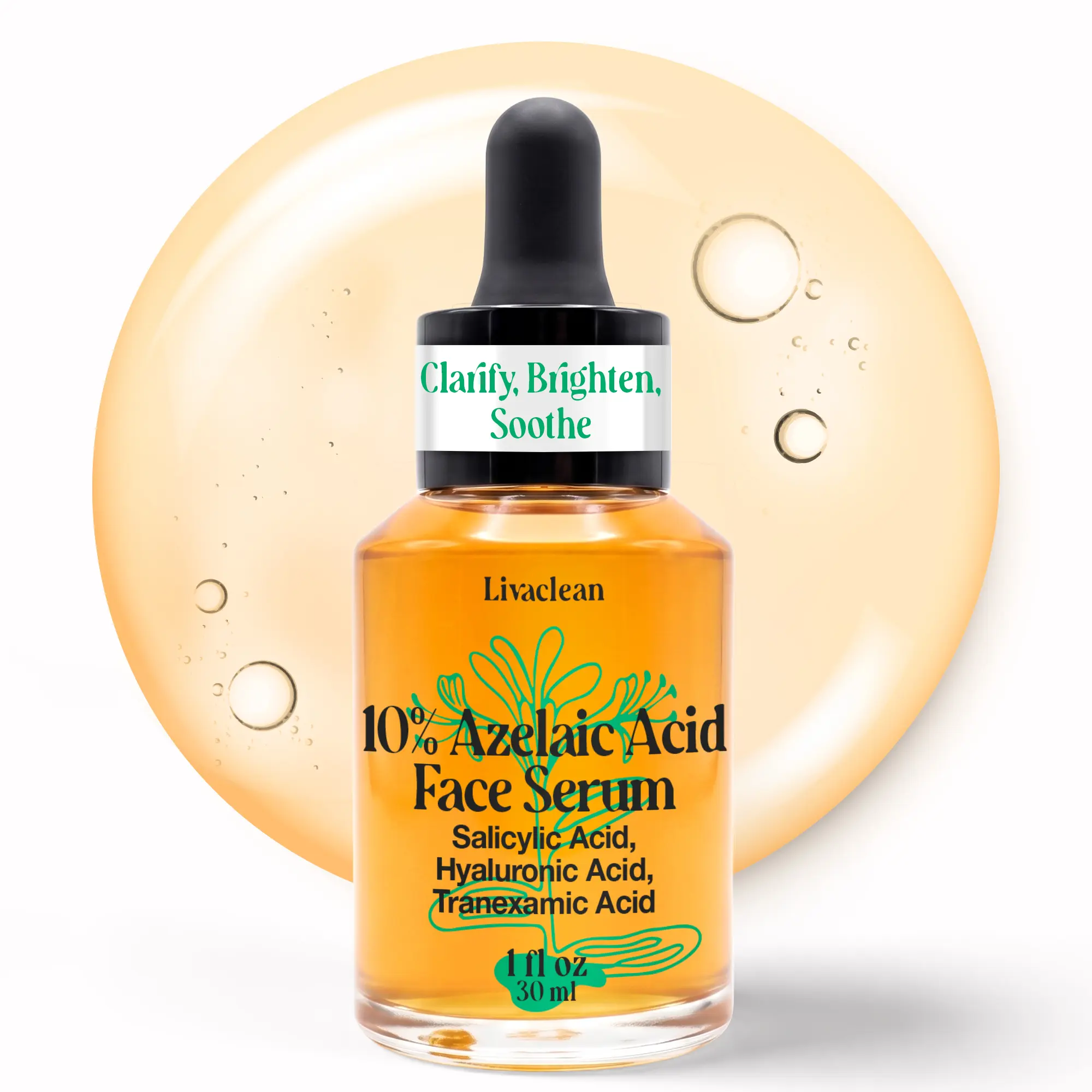 LivaClean 10% Azelaic Acid Face Serum - 1 fl oz Lightweight, Hydrating Formula with Tranexamic & Salicylic Acid for Acne Prone Skin - Barrier Repair, Redness Relief, Dark Spot Remedy, Travel-Friendly, Moisture Boost