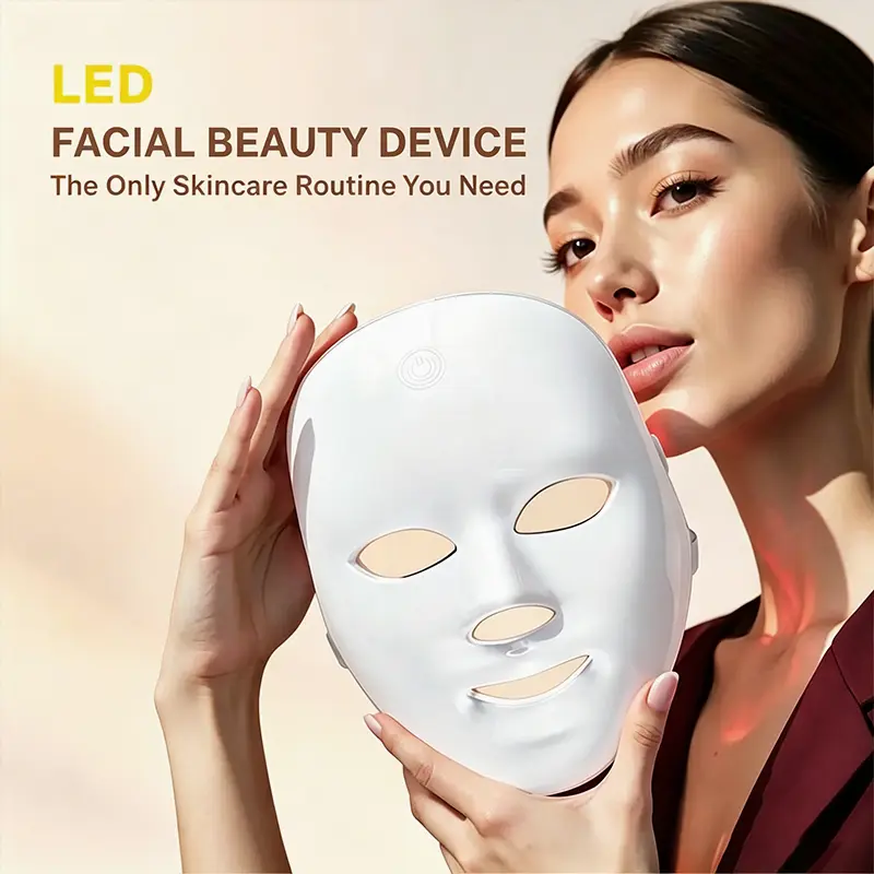 7-Color LED Red Light Face Mask for Facial Care - Cordless Rechargeable Brightening Skin Rejuvenation Mask with 90-Light Array, Strap, Compatible Charger, Autumn-Winter Women's Gift, Led Beauty Mask, 90 Lights