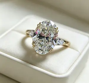 10*14mm Oval Cut CZ Cocktail Ring for Women | Huge Stone Solitaire Engagement Statement Band