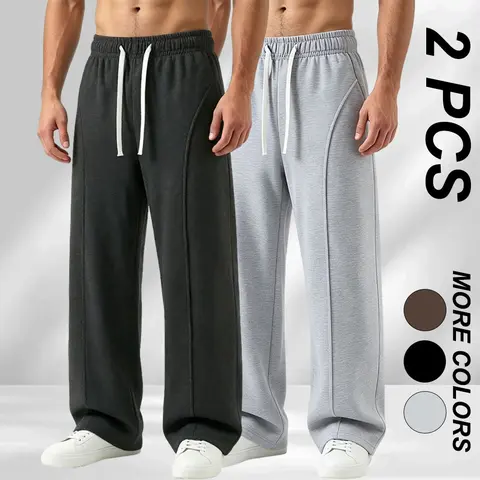 Loose plus-size striped men’s fleece pants featuring an elastic waistband with a stretchy band; warm, casual, high-stretch long pants for men, suitable for everyday wear during the back-to-school season and outdoor sports, ideal for autumn through winter.