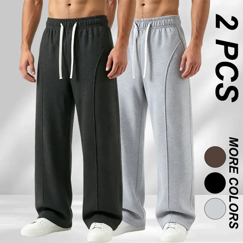 Loose plus-size striped men’s fleece pants featuring an elastic waistband with a stretchy band; warm, casual, high-stretch long pants for men, suitable for everyday wear during the back-to-school season and outdoor sports, ideal for autumn through winter.