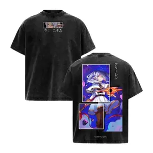 Vintage Washed Black Graphic T-Shirt, Men’s Oversized Streetwear Tee with Silver-Haired Elf Mage & Magic Orb Print, Soft Cotton Loose Fit Casual Daily Wear