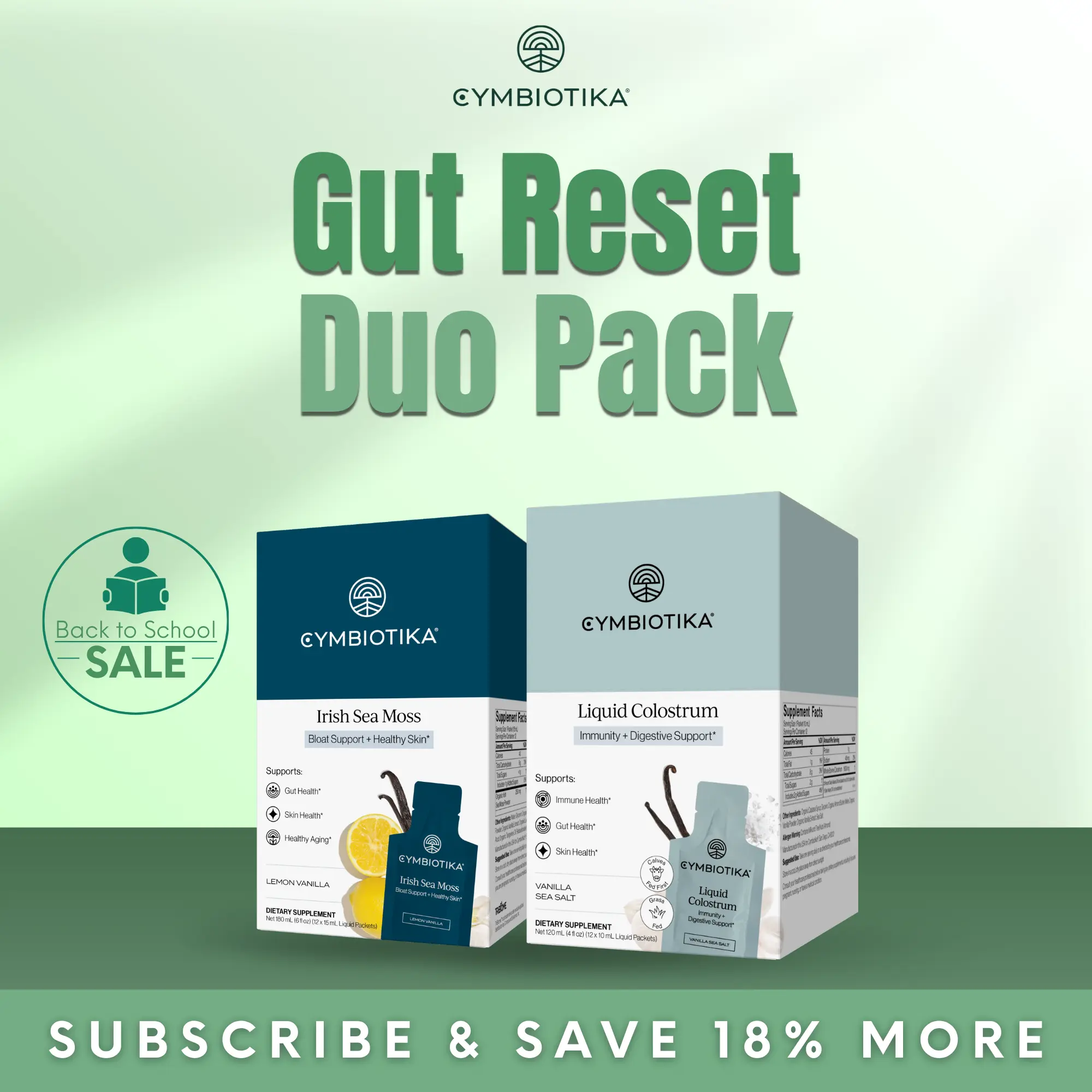 Gut Reset Duo Pack | 12*2 Packets | Liquid Colostrum + Irish Sea Moss | 52 Packets | Gut Health, Immune Support & Radiant Skin | Bovine Colostrum & Organic Sea Moss with Tribiome & Rējen