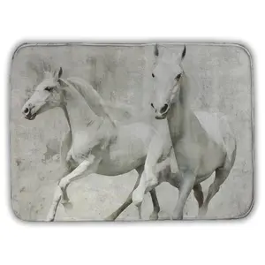 360 stand Absorbent Bathroom Rug - 17x24 in. Western Rectangle Bath Mat, White 2 Running Horses Design, Bathroom Accessory for Shower & Bedroom, Home Room Decor, Non-Skid Bath Mats