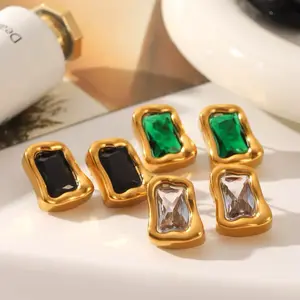 Elegant Gold-Plated Stud Earrings with Green and Black Stones Fashion Jewelry for Women