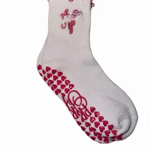 Cowgirl Core Grip Socks with Pink Western Icons Ruffle Trim Heart Shaped Grips for Cutest Studio Statement
