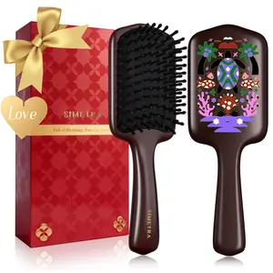 SIMETRA Wooden Paddle Hair Brush, Kemal Şanli Artist Illustration Detangler Comb, Rare Guinean Ovangkol Wood Scalp Massage Brush, Aesthetic Self-Care Gift for Her