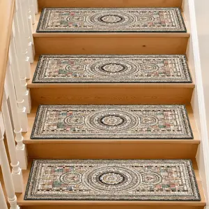 Vintage Mosaic Inspired Stair Mat, Absorbent Non-Slip Wooden Step Rug, Quick-Dry Wet-Proof Stair Gripper, Washable Anti-Slip Floor Mat