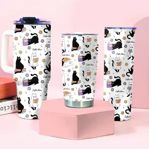 Classic Personalized Cute Cat Reading Books Stainless Steel Tumbler Collection - 20oz Curved 20oz Skinny & 40oz with Handle Hot Cold Coffee Travel Mug - Fast Processing