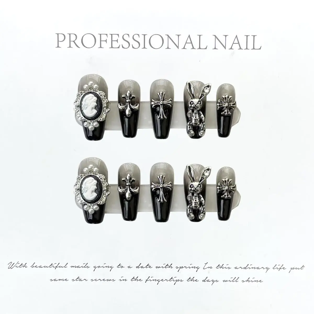 Y2K Press On Nails| Coffin Cool Black Gothic Cross | False Nails Gift For Her|Birthday Gift | Hand Made | For Party