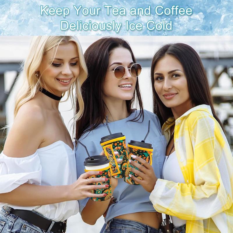 3 Pack  Iced Coffee Sleeves for 16-32 ounces of hot or cold coffee or iced beverages  Neoprene Insulated Sleeve for Hot and Cold Drinks from , Dunkin And More (Yellow Paisley)