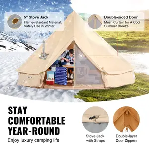 VEVOR Canvas Bell Tent, 4 Seasons 3 m/9.8ft Yurt Tent, Canvas Tent for Camping with Stove Jack, Breathable Tent Holds up to 4 People, Family Camping Outdoor Hunting Party