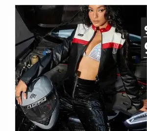 Faux Leather Jacket ColorBlock Red White Black