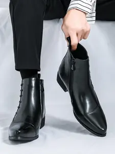 Men's Fashionable Lace Up Decor Zipper Boots, Casual Comfortable Boots for Daily Wear, Fashion Shoes for Party, Daily Clothing Decor for Men, Boy, Formal Boots, Business Fashion Boots