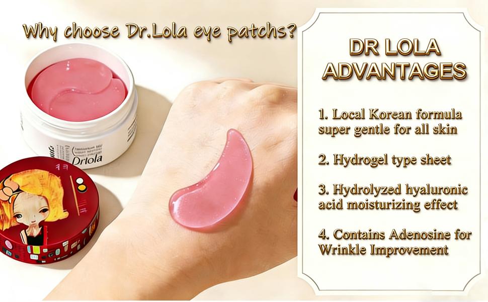 【JU】Dr.LoLa Hydrogel Eye Patches | Lighten Dark Circles with Niacinamide | Smooth Skin with Hydrolized Collagen | Reduce Wrinkle Depth with Adenosine | 60 Pcs |  Korean Eye Care