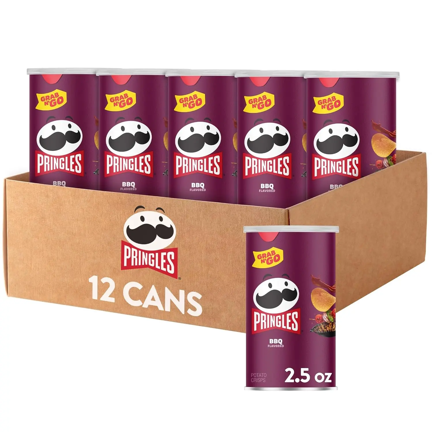 Pringles BBQ Potato Crisps, Grab-N-Go Lunch Snacks, Office & Kids Treats (12 Cans)