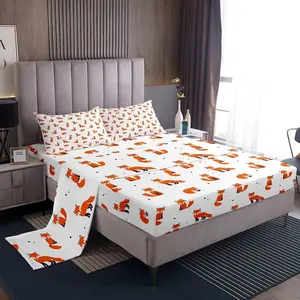 Feelyou Fox Pattern Bedding Set - Breathable Durable Microfiber Soft Bedding Sheet, Cute Animal Woodland Decorative Bedsheet Set, Twin Size Easy-Care Fitted Sheet Summer Gift Bedroom Decor