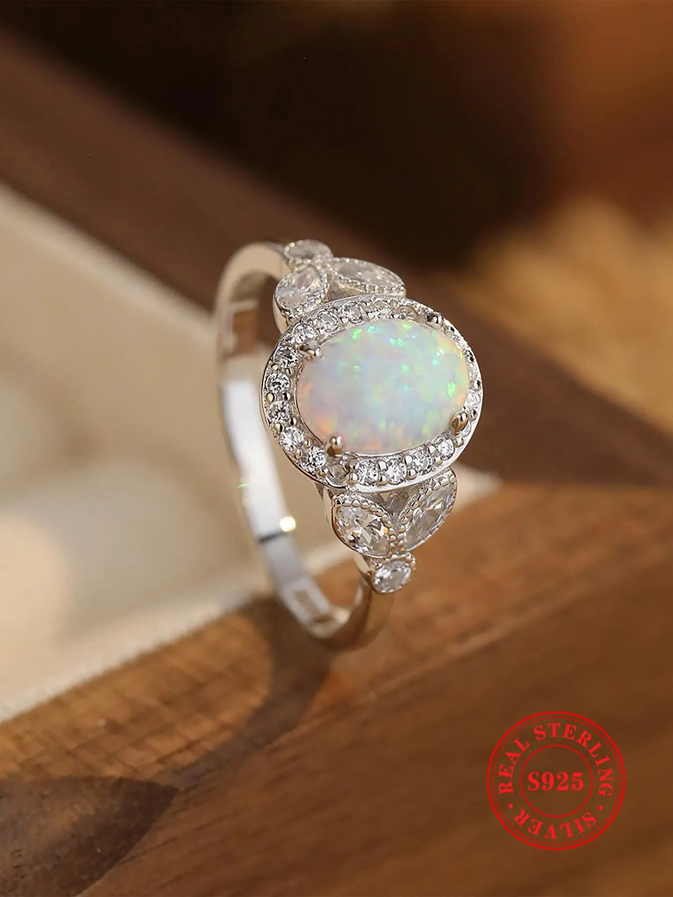 S925 Sterling Silver Opal Decorated Ring, Gifts for Girlfriend, 2025 New Style Fashion Accessories for Women & Girls, Trendy All-match & Exquisite Eng