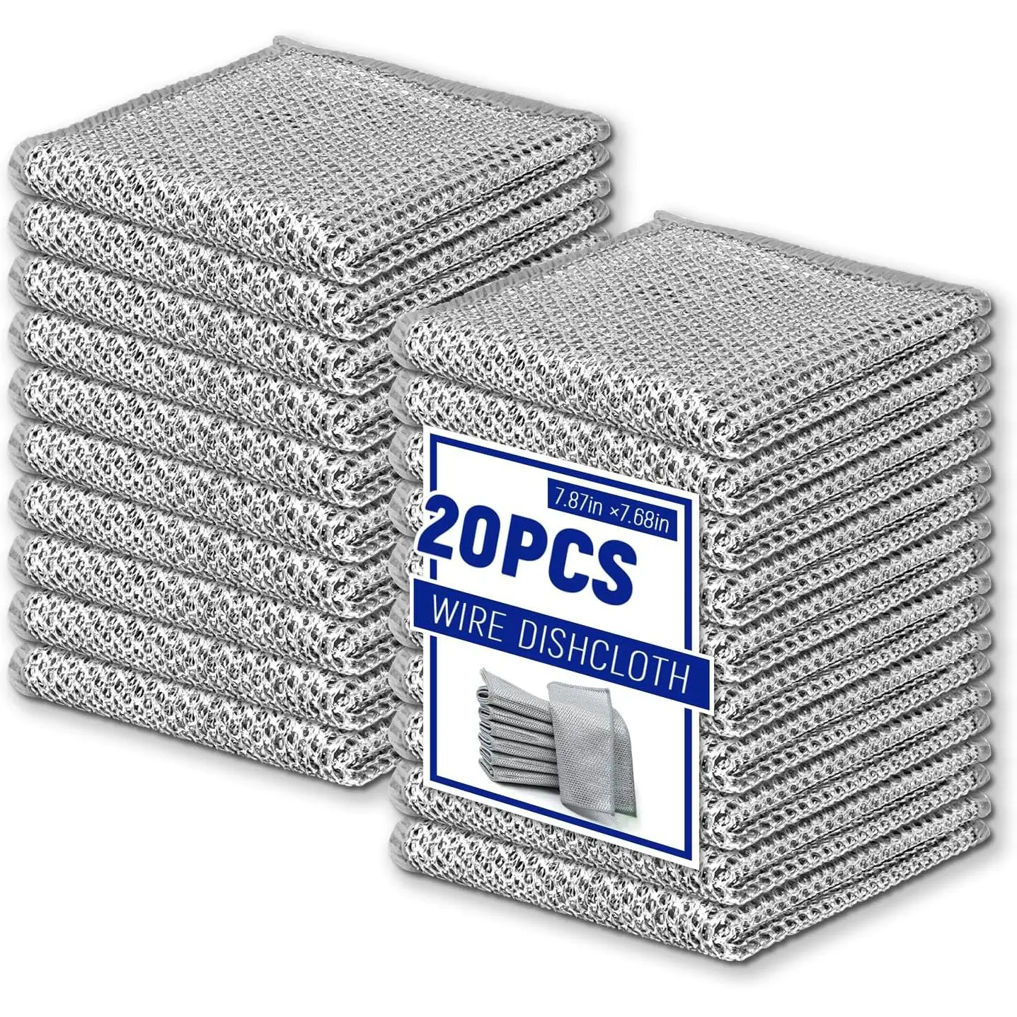 20 count Non-Scratch Steel Scrubber Pads, Dual-Sided Wire Dishcloths for Wet/Dry Cleaning, Metal Scrubbers for Pots, Pans, Dishes, Sinks, Stove - Grey.