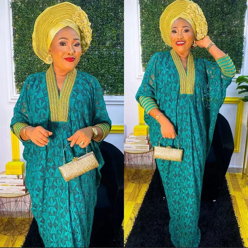 Women's African Style Bubu Dress Nigerian Luxury Lace Gown One Size formal party gown