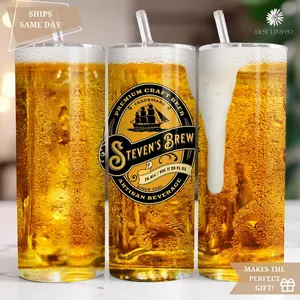Personalized Craft Beer Tumbler Gift for Beer Lovers, Custom Name Tumbler for Men, Beer Travel Mug, 20 Oz. Stainless Steel Faux Beer Glass
