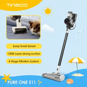 TINECO S11 Smart 130W Cordless Rechargeable Stick Vacuum Cleaner - High Power, Lightweight Bagless Home Cleaning Tool, Quiet, Innovative Design, Convertible to Handheld with Multiple Attachments, Smart App Integration, Docking Station, High Power Vacuum,