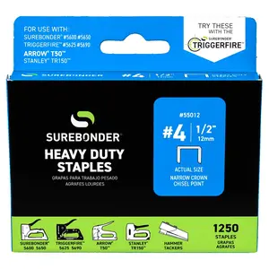 1/2" Heavy Duty Narrow Crown Staples - 1250 Count | #4 Series