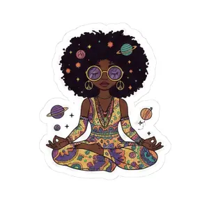 BLAZED- Afro Space Goddess Meditation Decorative Die-Cut Transparent Sticker, Kiss-Cut Vinyl for DIY Scrapbooking & Stamping, Decorative Sticker Stickers, Die-Cut Stickers