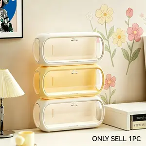 Multi-layer Stackable Collectible Display Box - Transparent Dustproof Acrylic Storage Box with Safety Compartments, Space-saving Organizer for Dolls, Figurines, Model Toys, and Collectible Items (White/Blue/Yellow), Doll Storage Display Cabinet