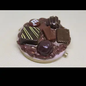 Chocolate Lover Travel Mirror - Pink and Gold Compact Mirror for Purse with Sweet Treat and Chocolate Decor