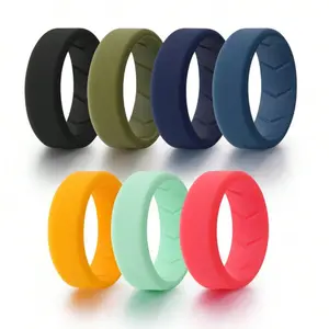 7 Pcs Silicone Rings Set Men Inner Arc Ergonomic Breathable Design Men Rubber Wedding Bands 8mm Wide 2mm Thick