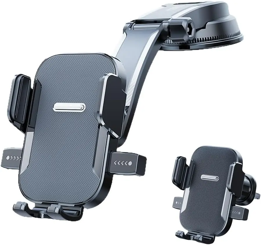 Car Phone Holder Mount, 360° Rotating Dashboard & Windshield Phone Mount, Strong Suction Cup Auto-Clamping Hands-Free Cell Phone Holder, Adjustable Universal Smartphone Car Mount, 4.7"-7"