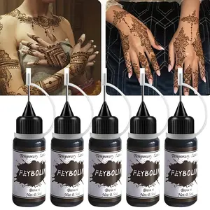 Henna Style Tattoo Cream, 5 Pack Natural Juice Tattoo Liquid, Waterproof, Gentle on Skin, Perfect for Parties and Events