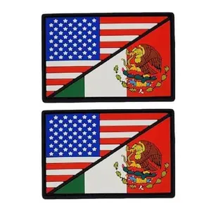 USA Flag Mexico Flag Patch [PVC Rubber - Hook Fastener Backing - 3.0 X 2.0 -P1] 2 Piece for Jackets, Vests, Jeans, Hats, Backpacks, and Tactical Gears.