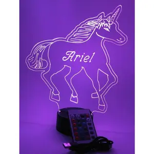 Unicorn and Name Tabletop Display Stand – Mutli Color Changing Options with Remote, Magical Room Decor for Girls, Fantasy Theme Gift, Custom Glowing Unicorn Decoration