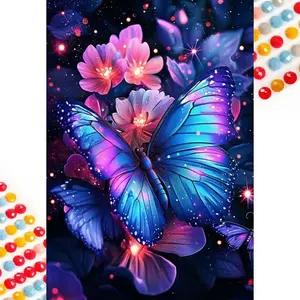 5D DIY Full Diamond Round Drill Art - Diamond Painting Kit Butterfly Floral Mosaic Canvas DIY Wall Art, Home Wall Decoration Diy Kits