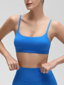 CRZ YOGA Womens Butterluxe Adjustable Spaghetti Strap Sports Bra - Scoop Neck Wireless Padded Bra Yoga Workout Crop Top